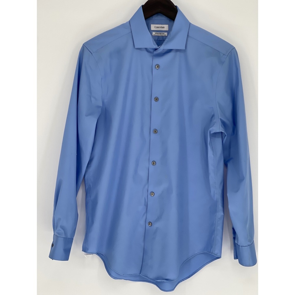 Calvin Klein Infinite Non Iron Slim Fit Dress Shirt Blue Stretch 15.5 32/33 Mens